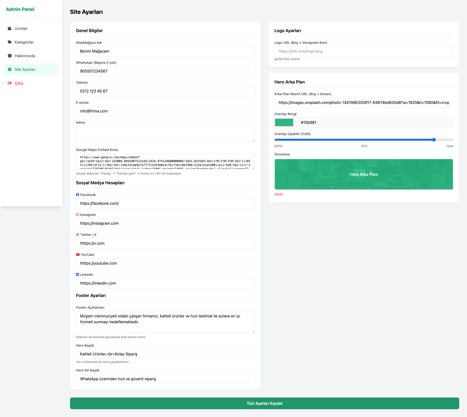 Admin Panel Önizleme